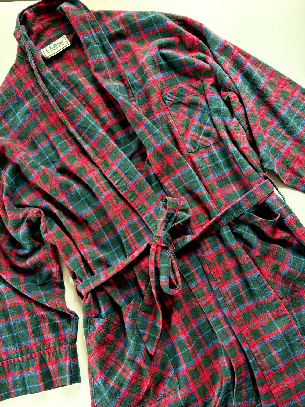 L.L.Bean Vintage Flannel Plaid Robe Made in USA Large